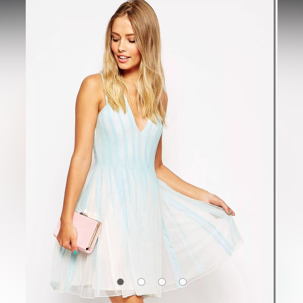 ASOS light blue and white mesh fit and flare dress, size 6, NWT